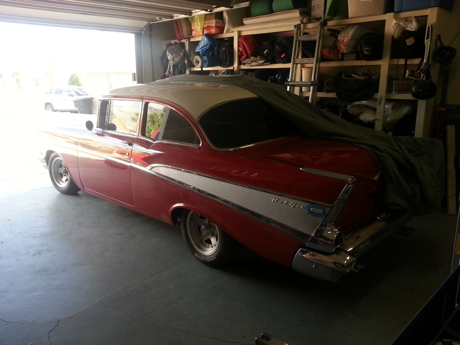 57 Chevy Bel Air 210 150 V8 Red W White Top And White