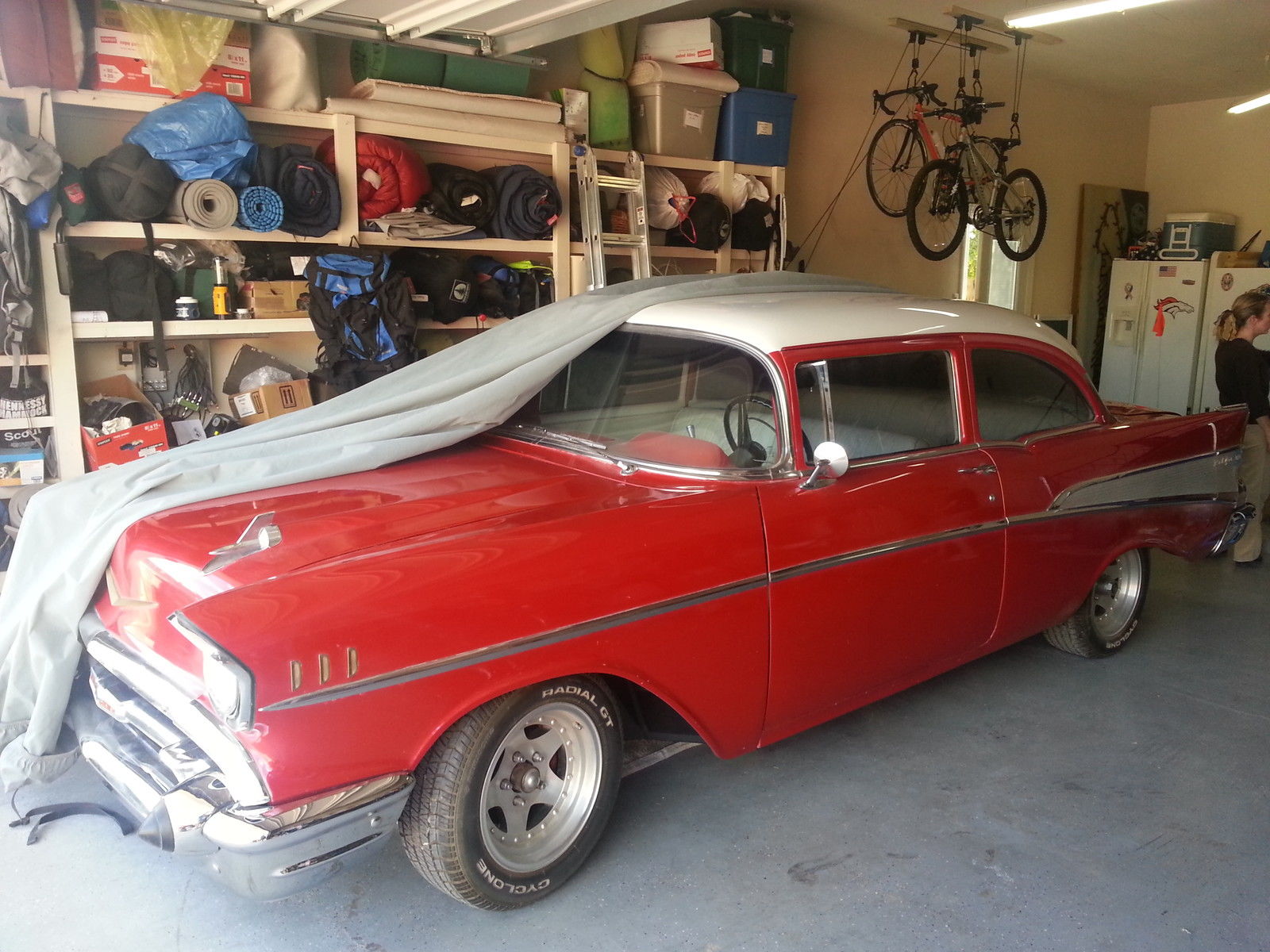 57 Chevy Bel Air 210 150 V8 Red W White Top And White