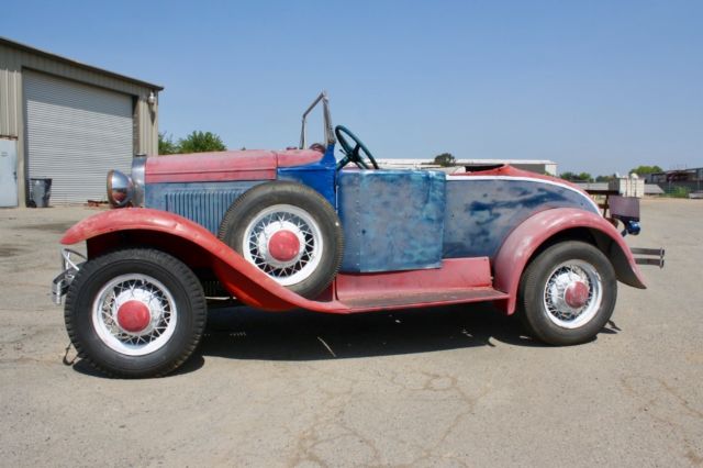 Red/White/Blue 1930 Ford Model A Roadster with Blue interior