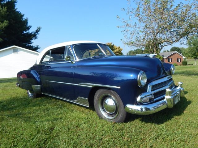 BLUE/White 1951 Chevrolet Bel Air/150/210 Coupe with Blue/Gray interior