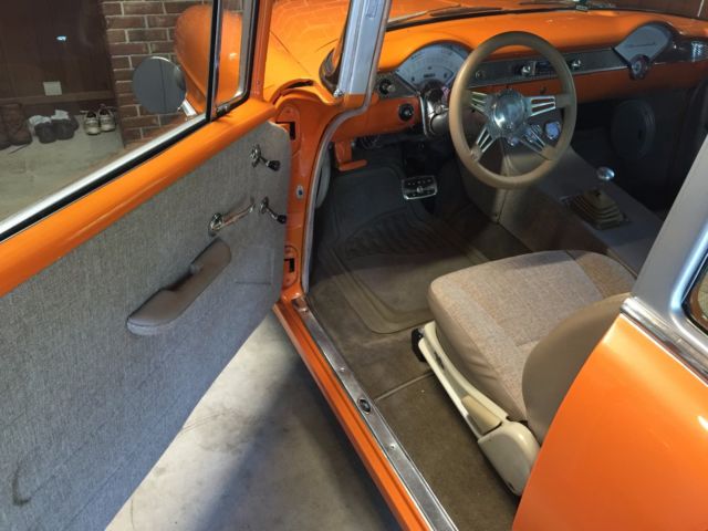 Orange/Silver 1955 Chevrolet Bel Air/150/210 Coupe with Brown interior
