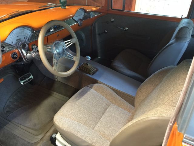 Orange/Silver 1955 Chevrolet Bel Air/150/210 Coupe with Brown interior