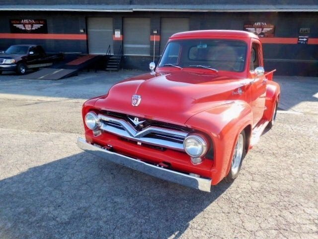 Red 1955 Ford F-100 Pickup Truck with Tan interior