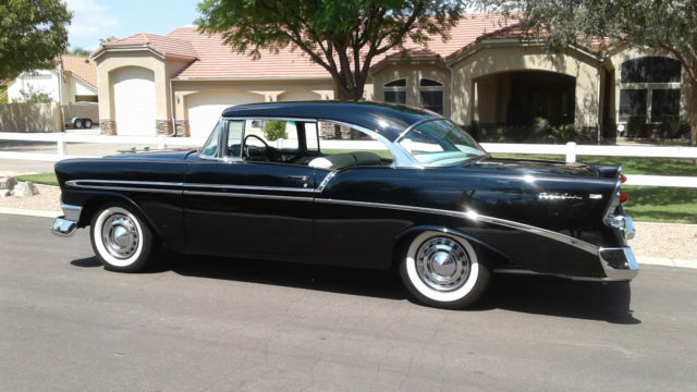 Black 1956 Chevrolet Bel Air/150/210 Coupe with Black White interior