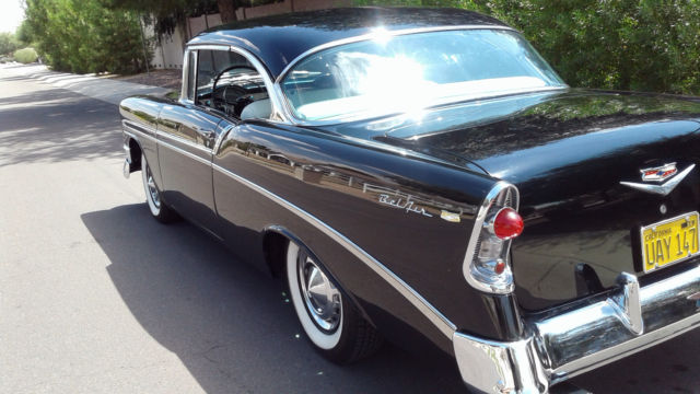 Black 1956 Chevrolet Bel Air/150/210 Coupe with Black White interior