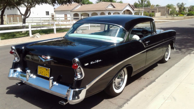 Black 1956 Chevrolet Bel Air/150/210 Coupe with Black White interior