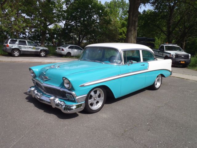 Blue 1956 Chevrolet Bel Air/150/210 Coupe with Green interior