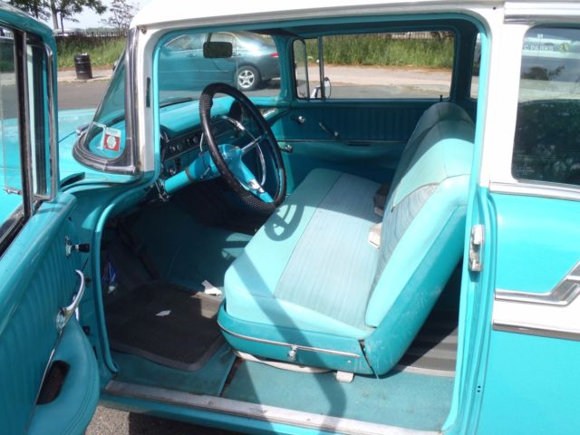 Blue 1956 Chevrolet Bel Air/150/210 Coupe with Green interior