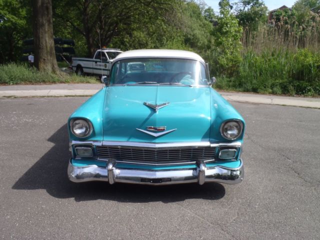 Blue 1956 Chevrolet Bel Air/150/210 Coupe with Green interior