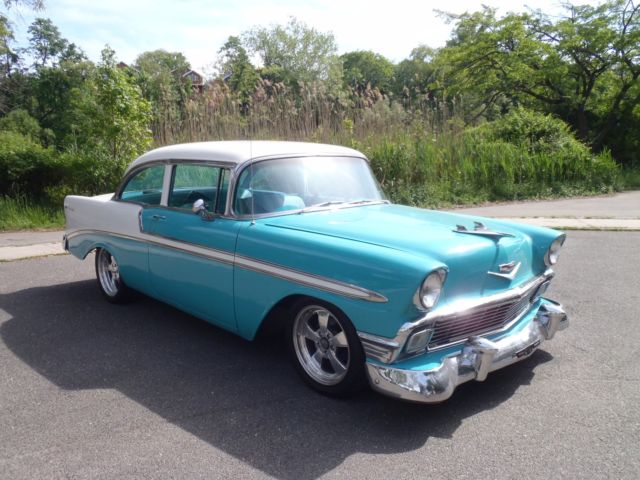 Blue 1956 Chevrolet Bel Air/150/210 Coupe with Green interior