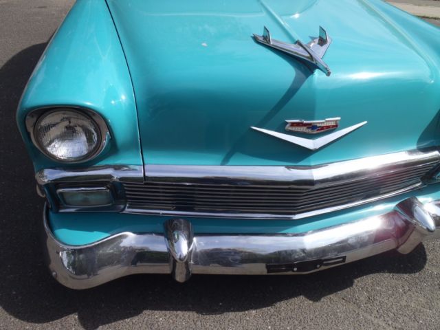 Blue 1956 Chevrolet Bel Air/150/210 Coupe with Green interior