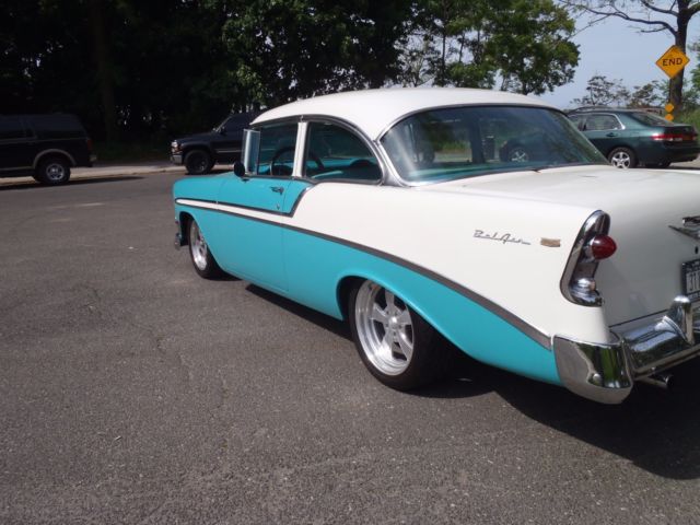 Blue 1956 Chevrolet Bel Air/150/210 Coupe with Green interior
