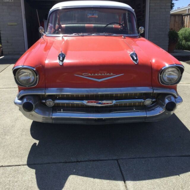 Red/White 1957 Chevrolet Bel Air/150/210 Coupe with Red/black interior