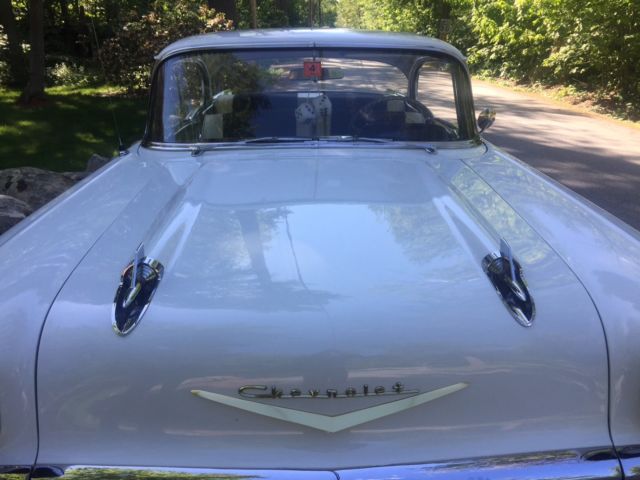 White 1957 Chevrolet Bel Air/150/210 Coupe with White /Black interior