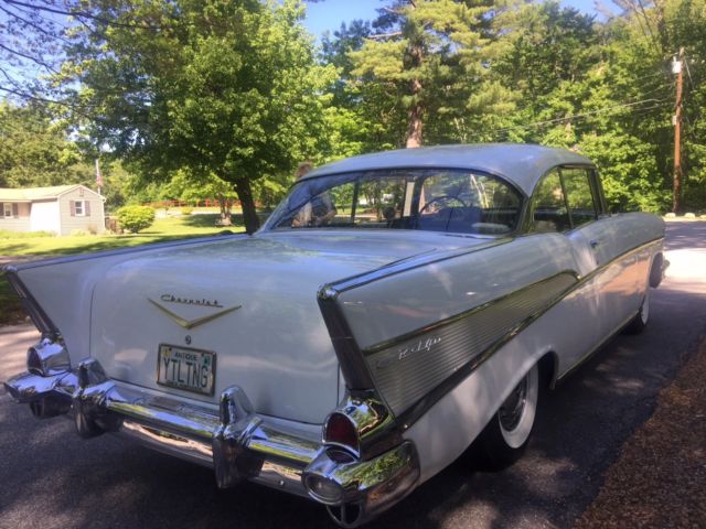 White 1957 Chevrolet Bel Air/150/210 Coupe with White /Black interior