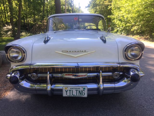 White 1957 Chevrolet Bel Air/150/210 Coupe with White /Black interior