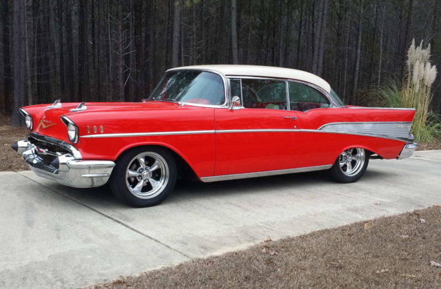 Red 1957 Chevrolet Bel Air/150/210 Coupe with Red interior