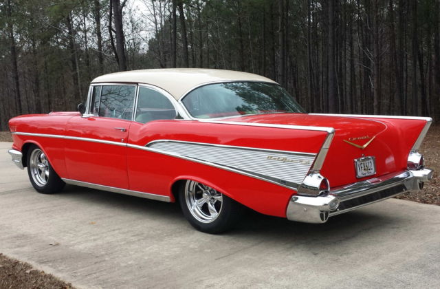 Red 1957 Chevrolet Bel Air/150/210 Coupe with Red interior