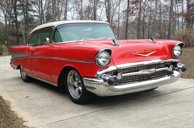 Red 1957 Chevrolet Bel Air/150/210 Coupe with Red interior