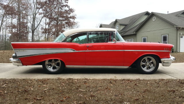Red 1957 Chevrolet Bel Air/150/210 Coupe with Red interior