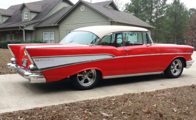 Red 1957 Chevrolet Bel Air/150/210 Coupe with Red interior