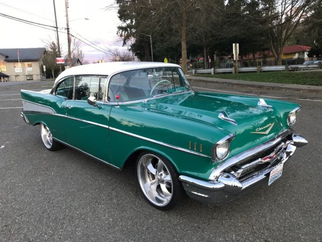 Green 1957 Chevrolet Bel Air/150/210 Coupe with Green interior