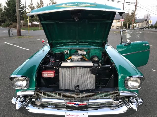 Green 1957 Chevrolet Bel Air/150/210 Coupe with Green interior