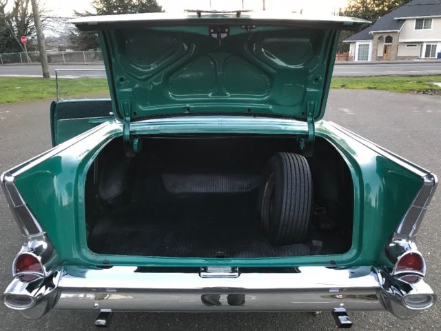 Green 1957 Chevrolet Bel Air/150/210 Coupe with Green interior