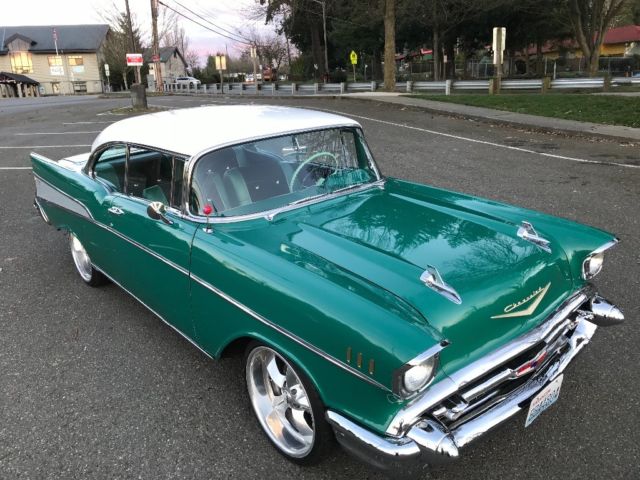 Green 1957 Chevrolet Bel Air/150/210 Coupe with Green interior