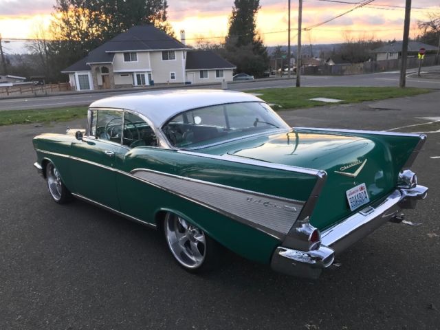 Green 1957 Chevrolet Bel Air/150/210 Coupe with Green interior