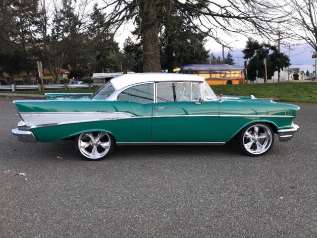 Green 1957 Chevrolet Bel Air/150/210 Coupe with Green interior