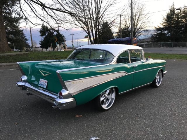 Green 1957 Chevrolet Bel Air/150/210 Coupe with Green interior
