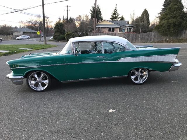 Green 1957 Chevrolet Bel Air/150/210 Coupe with Green interior