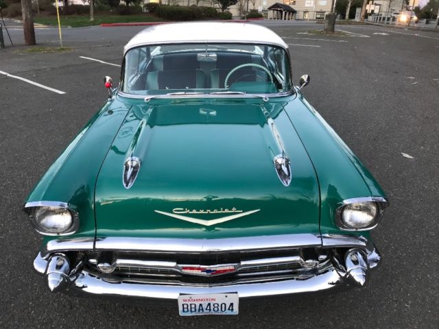 Green 1957 Chevrolet Bel Air/150/210 Coupe with Green interior