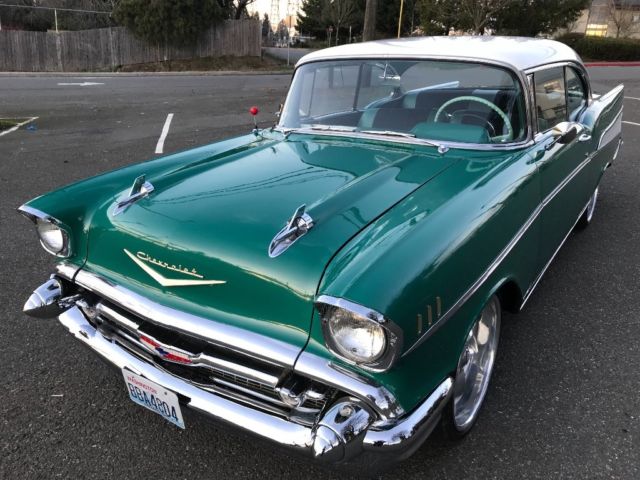 Green 1957 Chevrolet Bel Air/150/210 Coupe with Green interior