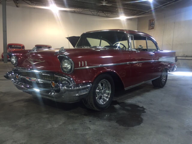 Burgundy 1957 Chevrolet Bel Air/150/210 Coupe with Black interior
