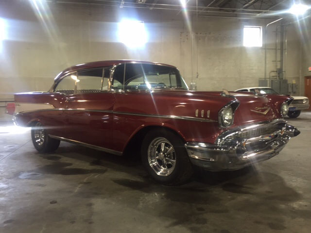 Burgundy 1957 Chevrolet Bel Air/150/210 Coupe with Black interior