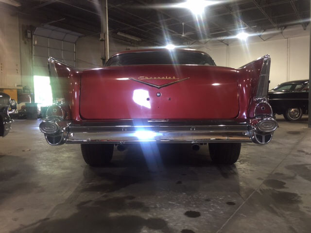 Burgundy 1957 Chevrolet Bel Air/150/210 Coupe with Black interior
