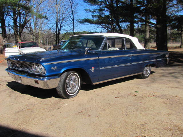 Blue 1963 Ford Galaxie Convertible with white interior