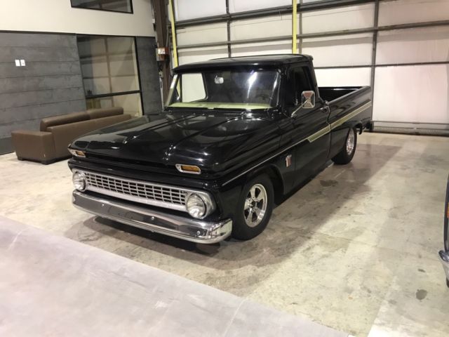 Black 1964 Chevrolet C-10 Small Back Window with Yenko Green interior