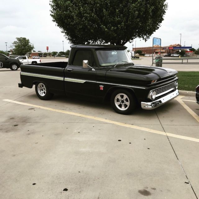 Black 1964 Chevrolet C-10 Small Back Window with Yenko Green interior