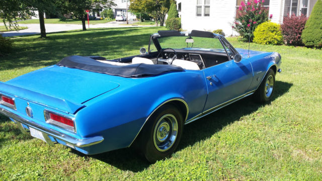 Blue 1967 Chevrolet Camaro Convertible with White interior