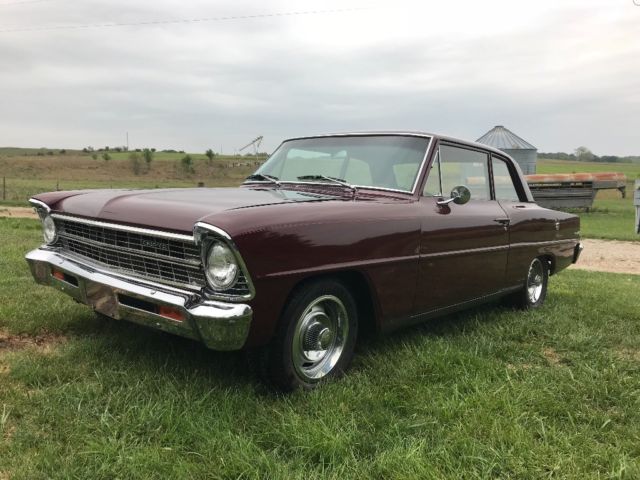 Maroon 1967 Chevrolet Nova Sedan with Black interior