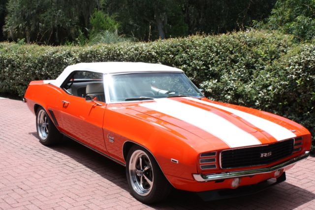 Orange 1969 Chevrolet Camaro Convertible with White interior