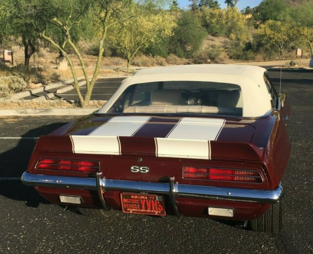 Burgundy 1969 Chevrolet Camaro Convertible with White interior