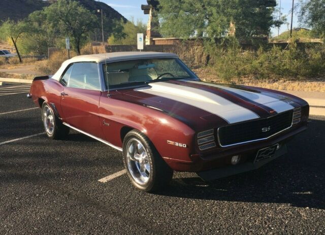 Burgundy 1969 Chevrolet Camaro Convertible with White interior