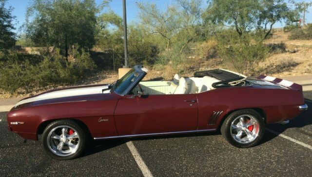 Burgundy 1969 Chevrolet Camaro Convertible with White interior