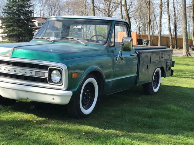Green 1969 Chevrolet C-10 with Brown interior