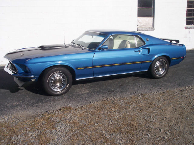 ACAPULCO BLUE 1969 Ford Mustang Fastback with WHITE interior
