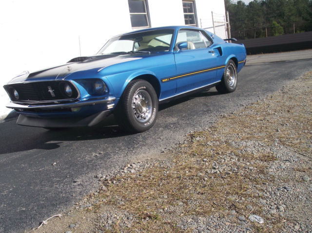 ACAPULCO BLUE 1969 Ford Mustang Fastback with WHITE interior
